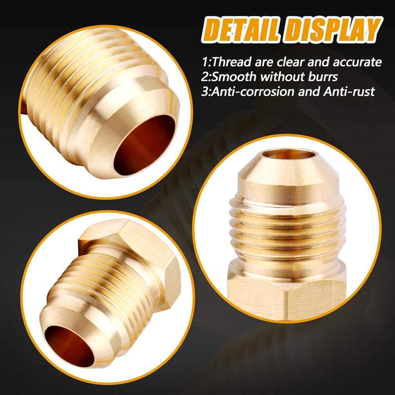 TOPGO 3 Pack Brass Flared Plug 1/4 Inch Tube OD Flare Tube Fitting SAE 45 Degree Hex Pipe Plug Seal Plug - Image 4